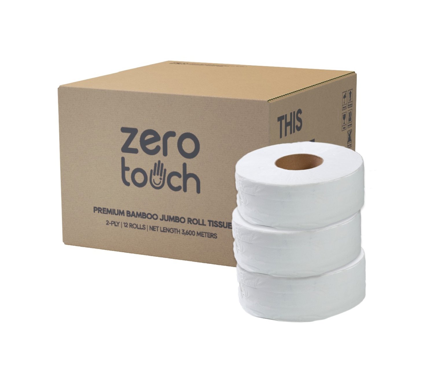 ZERO-TOUCH ทิชชู่เยื่อกระดาษบริสุทธิ์ 100% แบบม้วนใหญ่ ความหนา 1 ชั้น ยาว 600 เมตร
